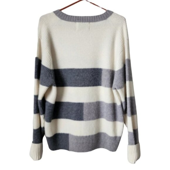 COUNTRY OF ORIGIN 100% lambswool knit colorblock stripe crew sweater XL - Picture 2 of 5